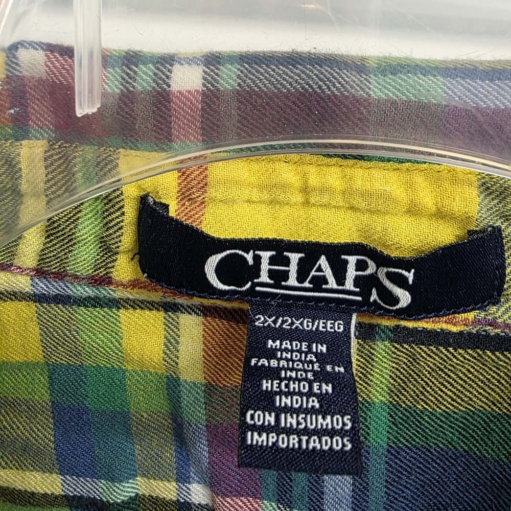 Chaps Men's Yellow and Blue Plaid Shirt - Picture 3 of 5